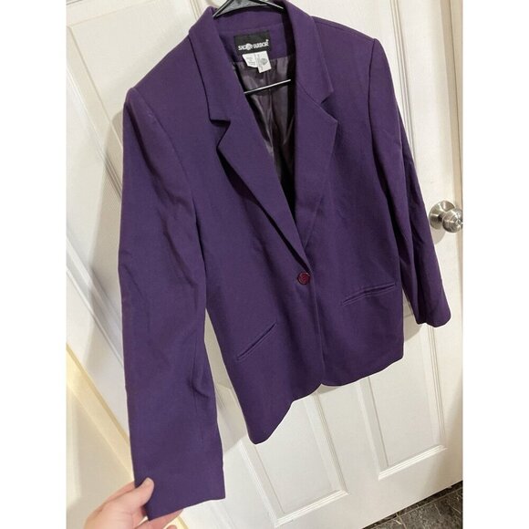 Vintage 90s Retro Sag Harbor Women's 12 100% Pure Wool Blazer Jacket Purple - Picture 5 of 6